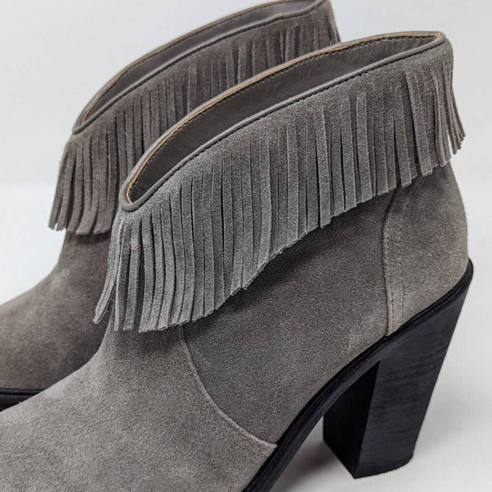 Joie Suede Fringe Ankle Booties Gray Size 37.5 - Picture 9 of 14